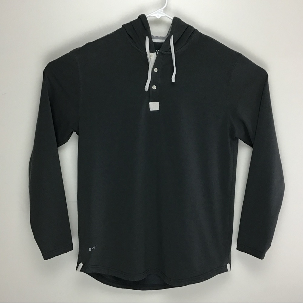 BYLT Premium Basics Drop Cut Hooded Henley mens long sleeve hoodie large